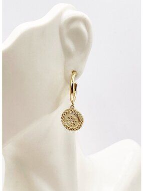Ana Luisa Gold Tone Dainty Etched Coin Hoop Dangle/Drop Earrings Minimalist